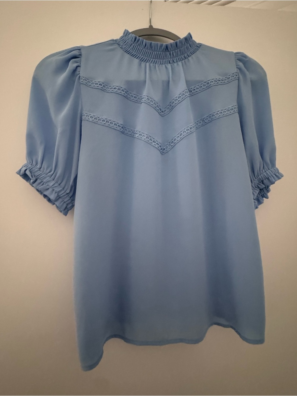 LOFT Sky Blue Smocked Neck Puff Sleeve Blouse